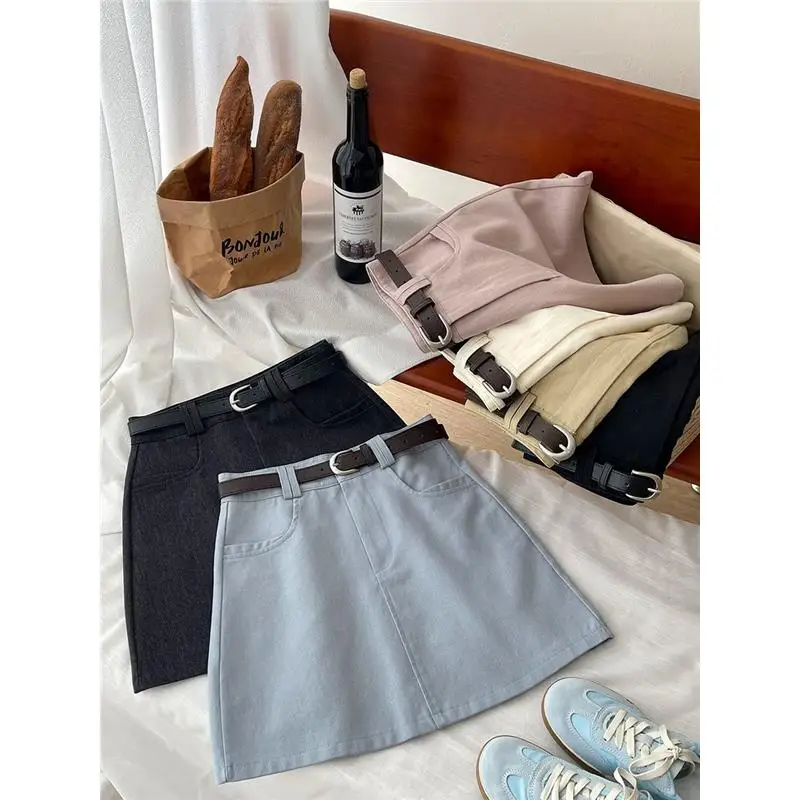 

Шикарная хлопковая джинсовая юбка с завышенной талией, женская весенне-осенняя универсальная юбка трапециевидной формы с высокой талией, облегающая юбка для похудения