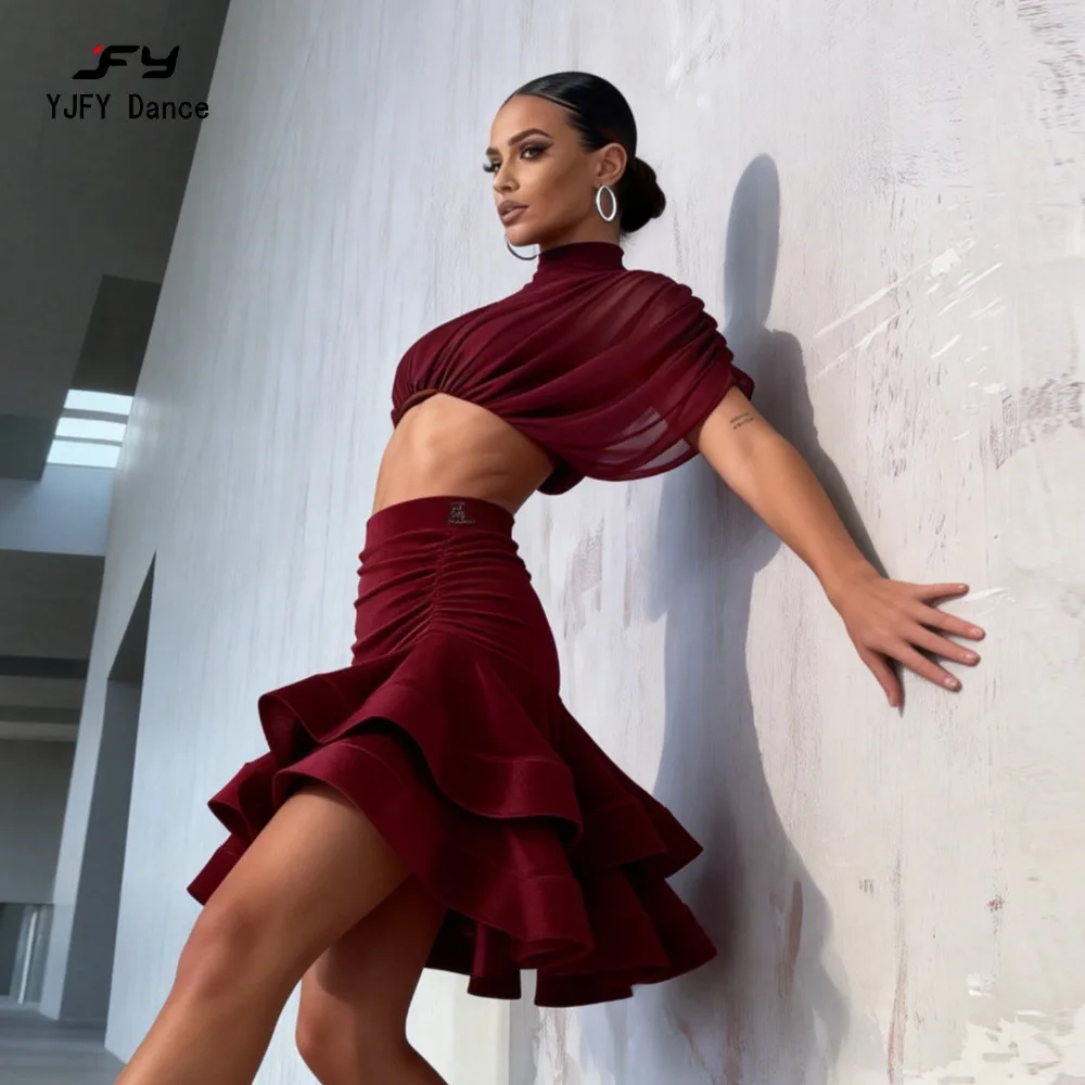 Customized Latin Dance Dress Set for Women Top Skirt Suit Female Stage Cha Cha Samba Dancewear Balloom Performance Clothes