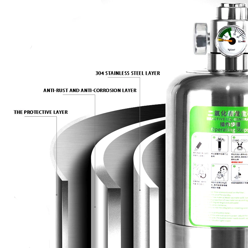 ZRDR حوض السمك مولد CO2 المزدوج قياس الضغط فقاعة قياس صمام الكهرومغناطيسي خزان الأسماك المواد الخام مولد ثاني أكسيد الكربون التفاعلية