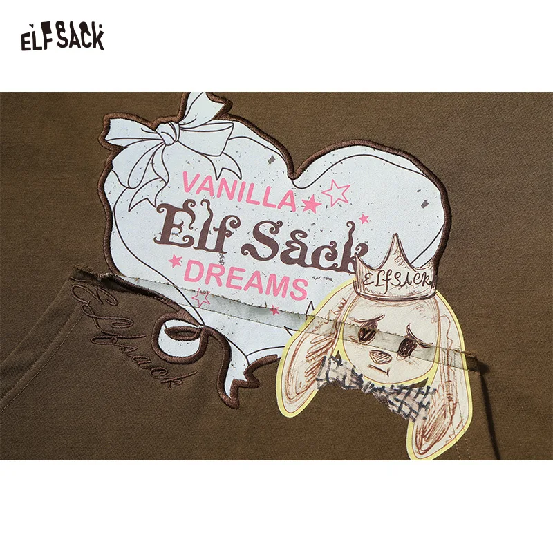 ELFSACK 2025 Autumn New Arrival Casual American Print Hoodie Petite Lightweight Cropped Sweatshirt For Woman