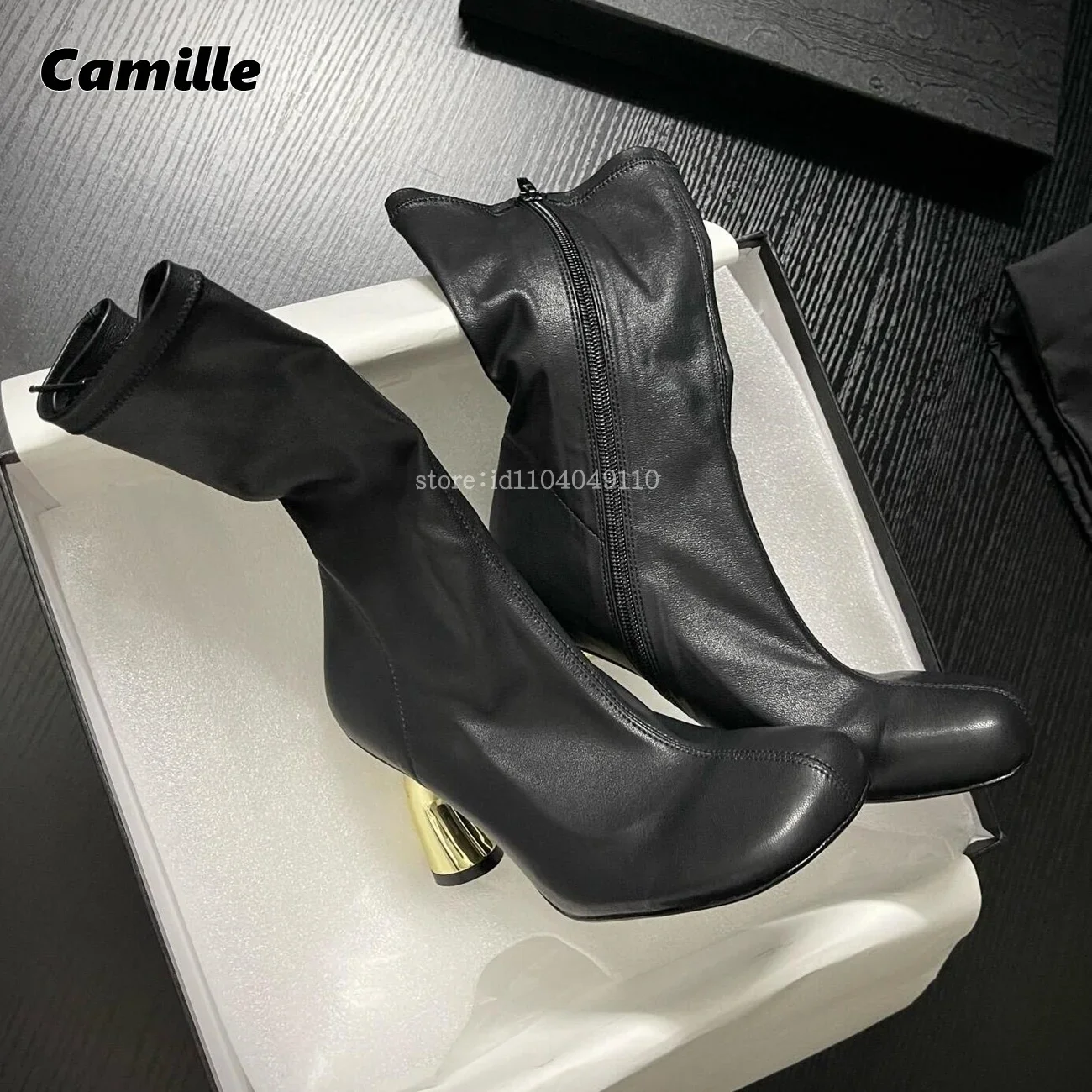 

Sheepskin Sole Side Zipper Strange Heel Sexy Lady Boots Square Toe Catwalk Style Mid Calf Modren Boots 2025 New Fashion Boots