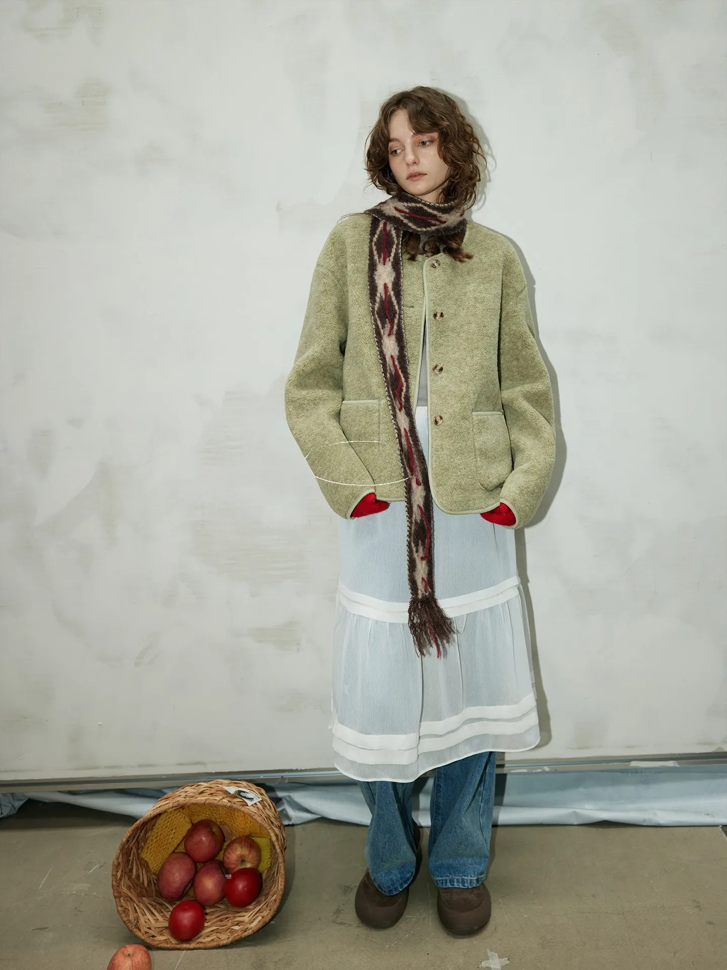 

BMLT Korean Sle Lamb Fur ort Coat eeni Yellow Button round Ne ket Design Women's Outerwear Ele Aosphere