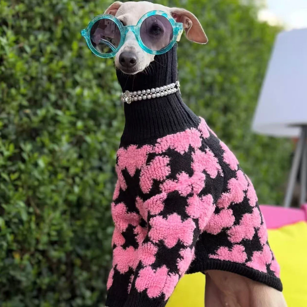 Abrigo de punto floral para perras Greyhound y Whippet – Suéter de invierno rosa - imagen 2