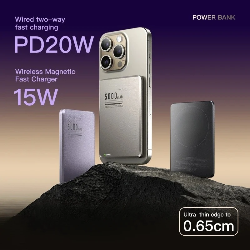 5000mAh For IPhone External Power Bank Wireless Charge Powerbank Portable Travel Ultra-thin Alloy Shell Backup Battery