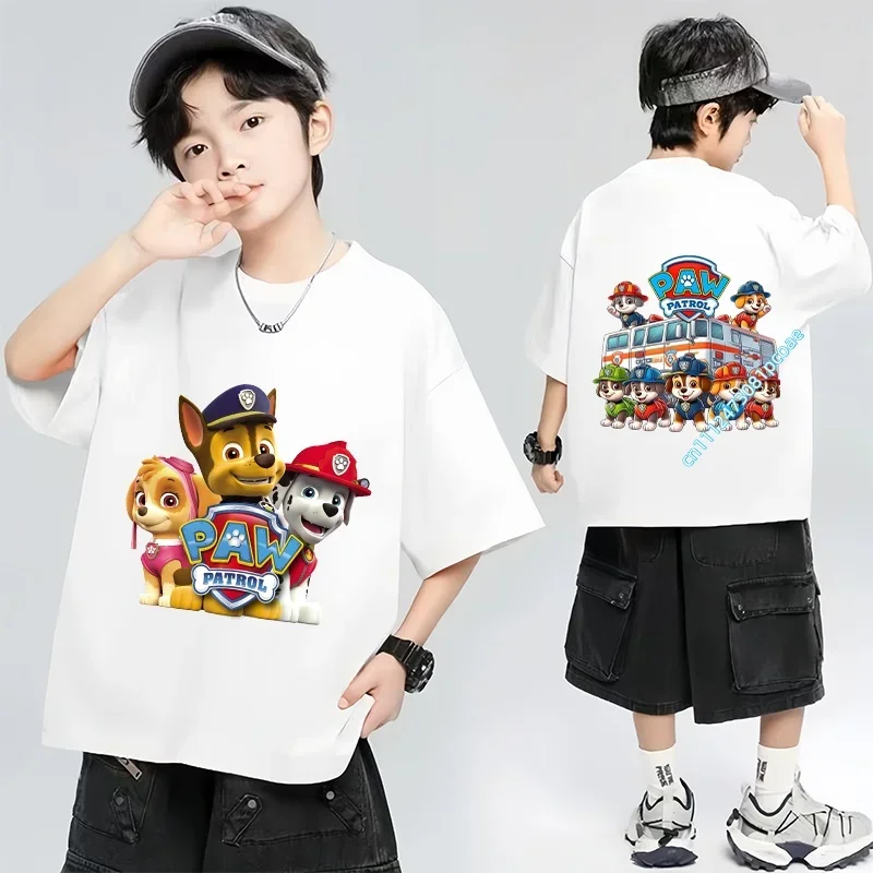 

Детская спортивная футболка PAW Patrol 2026 из чистого хлопка с коротким рукавом для мальчиков, повседневный топ для девочек, летняя футболка с мультяшным принтом, новый стиль