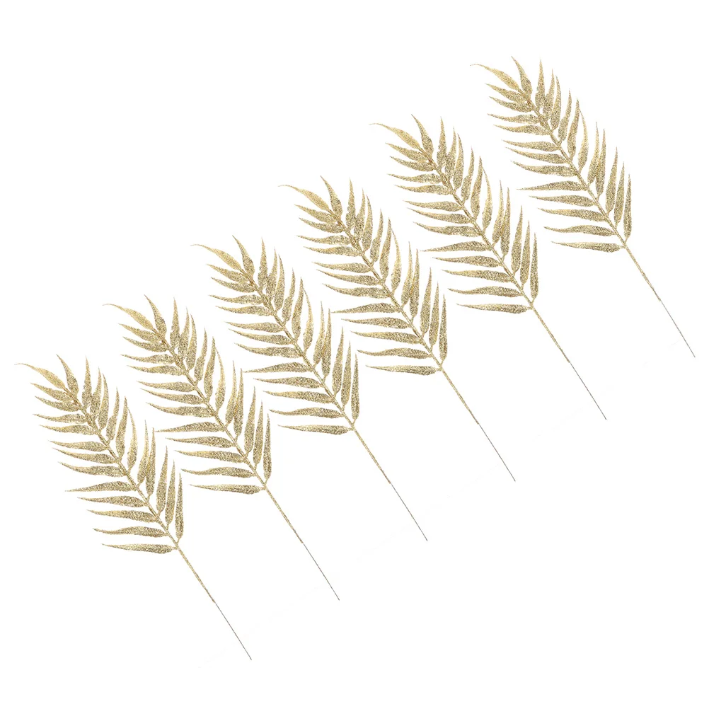 

6 Pcs Hanging Glittery Leaves Pendant Ornaments Golden Christmas Festival Diy Ornament Decor Party Prop DIY Ornament