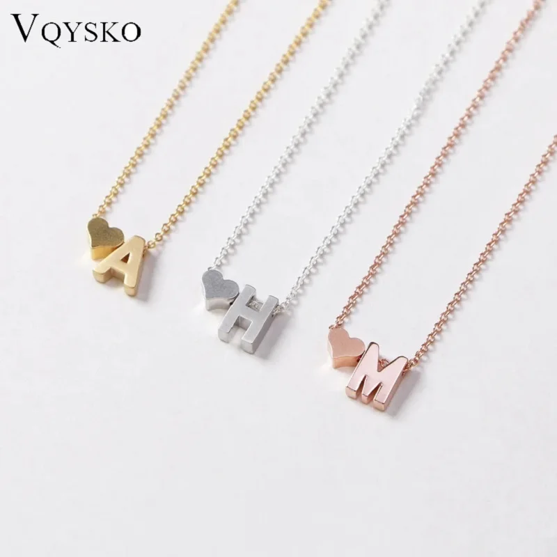 

VQYSKO Heart And 26 Letter Necklace Love Personalised Pendant Stainless Steel Fine Necklace Valentine's Day Gift