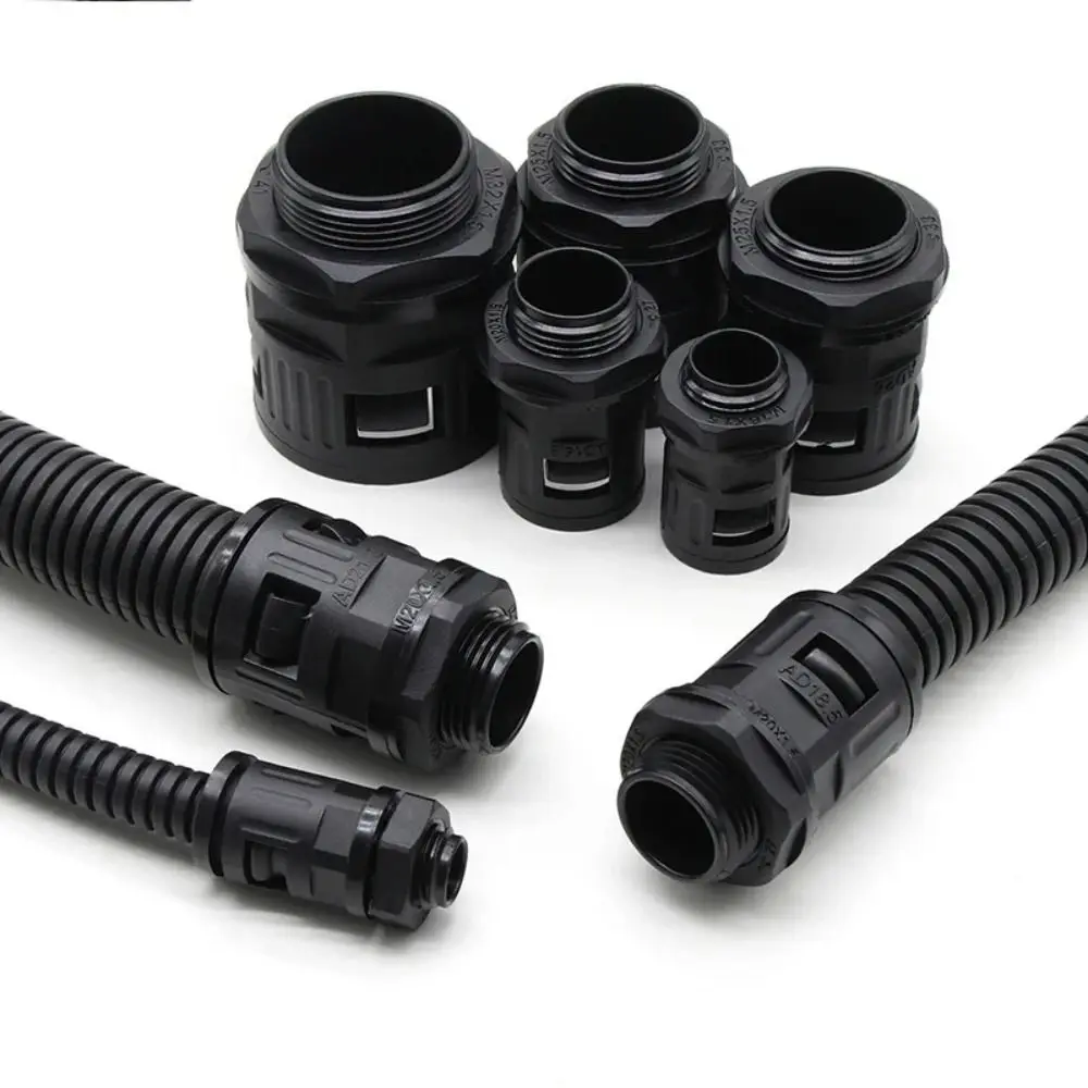 AD13 Plastic Corrugated Pipe Joint Black Multisize Bellows Joint Cable Gland PP Corrugated Pipe