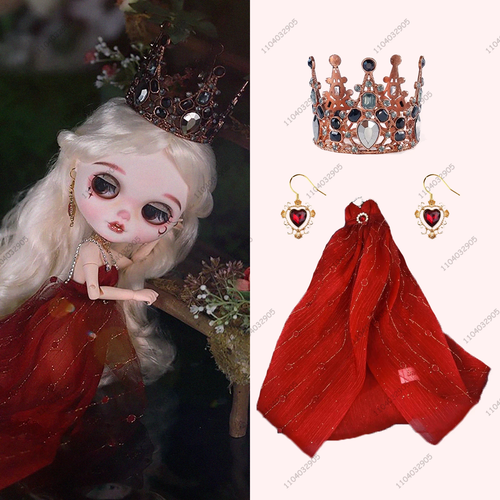 

Кукла Блит 19 суставов, тело 30 см, 1/6, кукольная одежда, Azone, роскошное платье красной королевы, торжественное платье, костюм с короной, подарочная игрушка