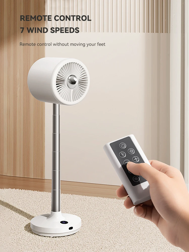 7 Speed Adjustable Electric Fan Remote Control Rechargeable Shaking Head Strong Wind Stand Fan With Night Light Air Cooler