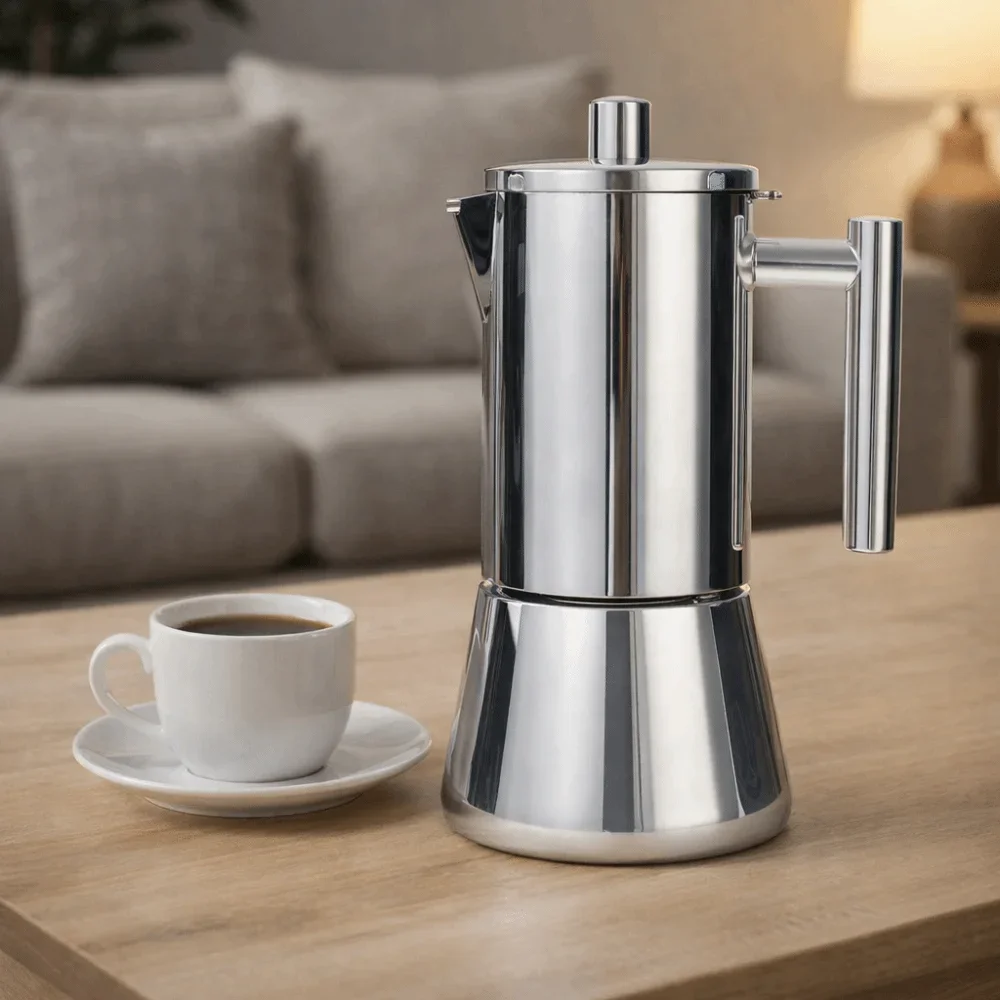 

DDHOME 6.76/10.14/20.29oz Italian Coffee Pot Household Fast Heat-conductive Stainless Steel Espresso Maker Pot Antioxidant Leak-proof