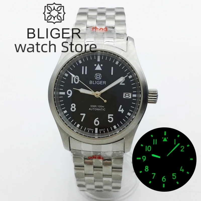 

BLIGER 36mm 39mm NH35A Automatic Mechanical Dive Pilot Fashion Watch For Men's Dome Sapphire Glass Stainless Steel Bracelet