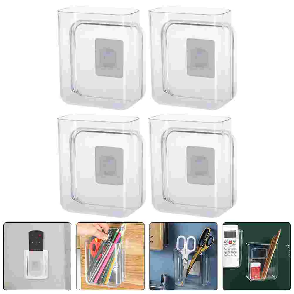 4 Pcs Remote Control Storage Box Adhesive Cell Phone Stand Wall Mount Holder Mounted Bracket Controller