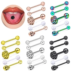 Heart Tongue Piercing Barbell Set Stainless Steel Rose Flower Tongue Ring Bulk Crystal Tongue Piercing Bar Pack Piercing Lengua