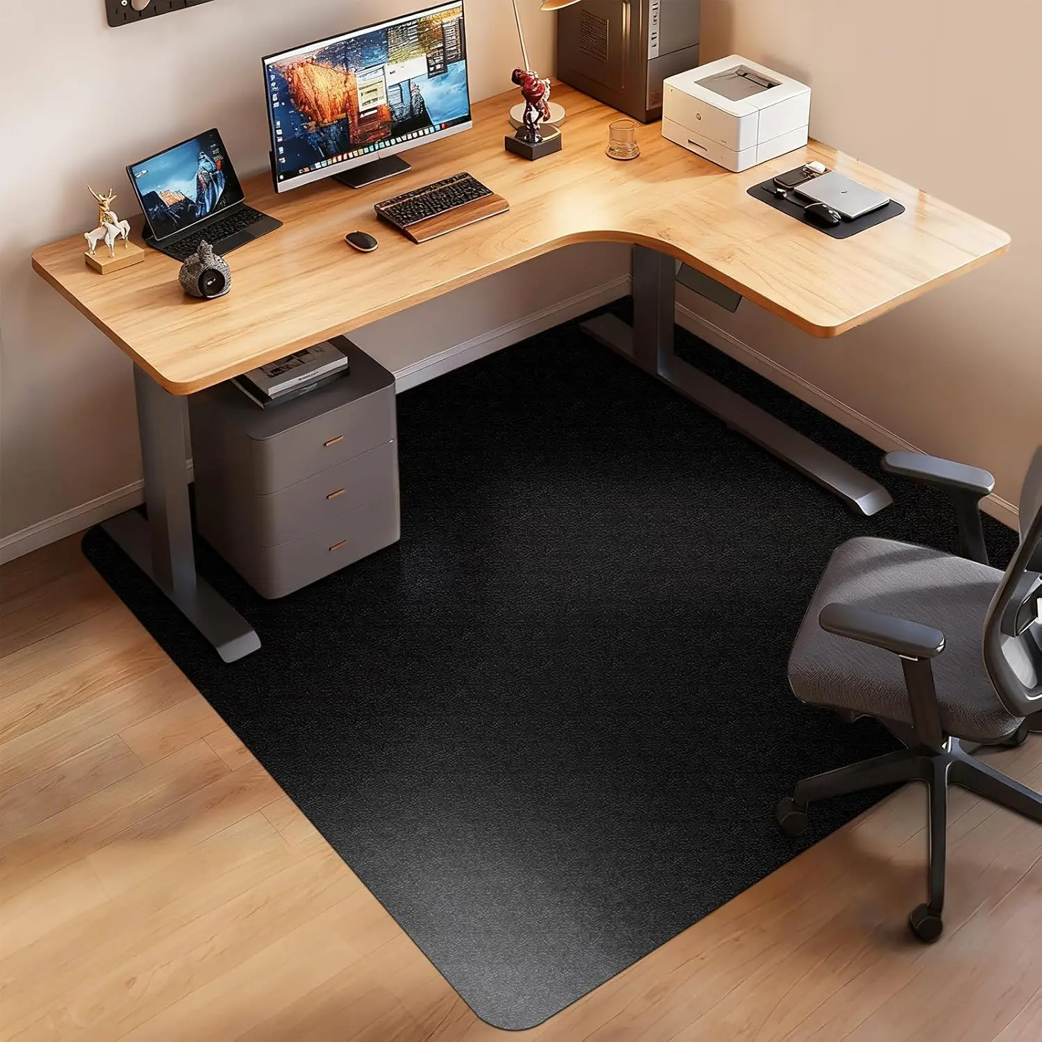 

Extra Large Black Office Chair Mat for Hardwood Floors, Anti-Slip Heavy Duty Floor Protector Under Desk