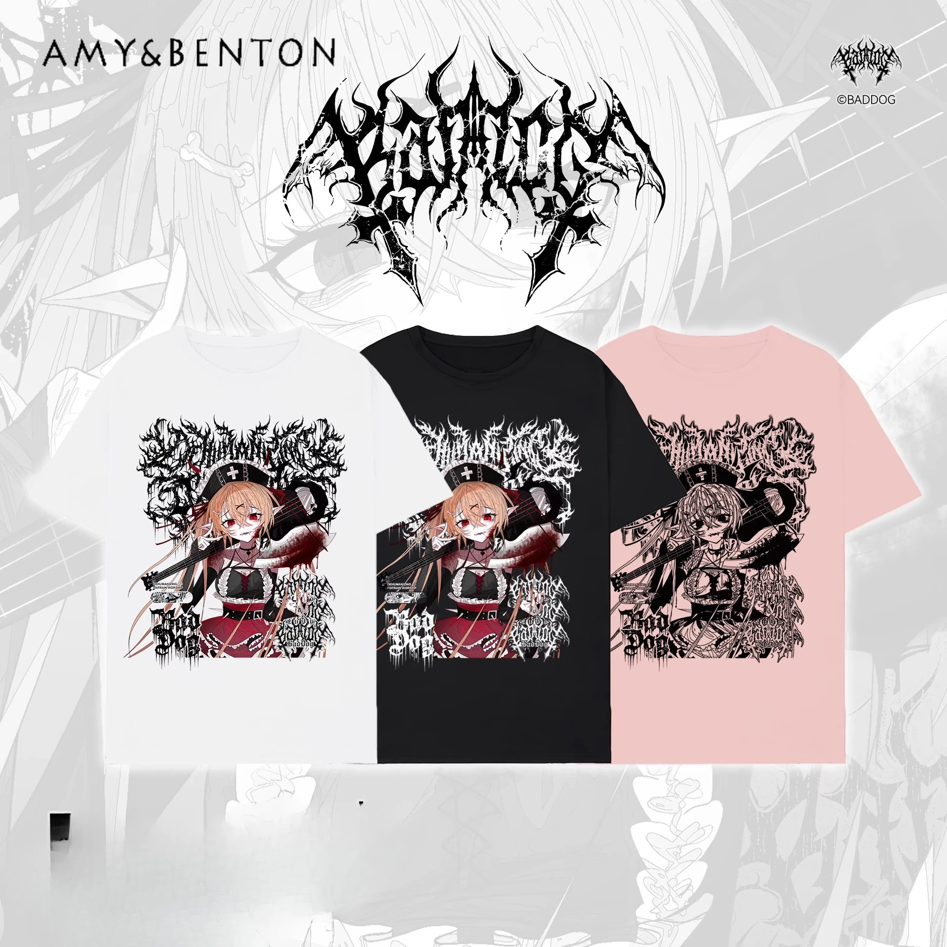 

Japanese Anime Two-Dimensional Print Rock Dark Subculture Short Sleeve T-Shirt for Women Gothic Round Neck Oversized T-Shirt