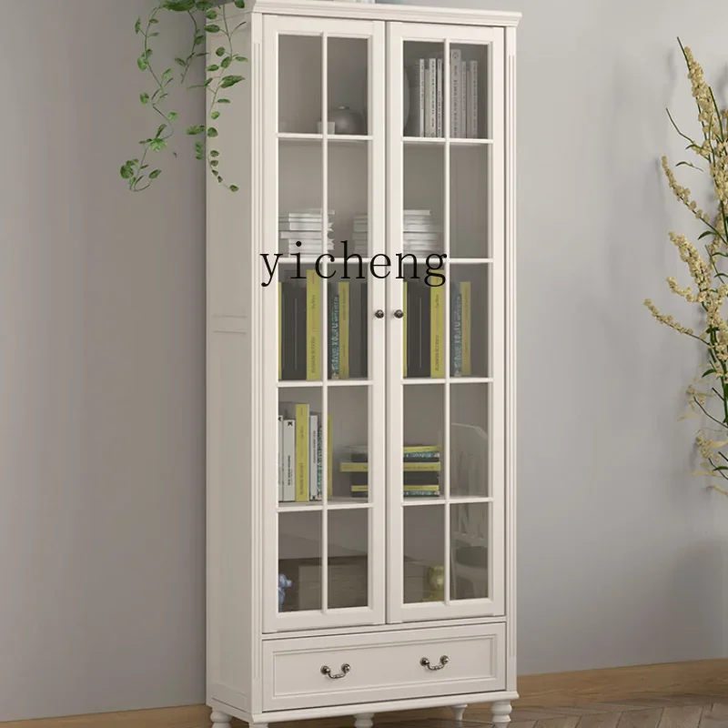 

ZC Pure Solid Wood Children's Room Study Glass Door 2-Door Double-Door Bookcase with Door Bookcase