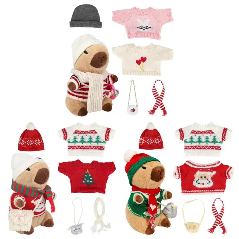 23 سنتيمتر الكرتون أفخم كابيبارا مع ملابس اكسسوارات فستان الدمى طفل لطيف محشوة أفخم ألعاب حيوانات عيد الميلاد ديكورات المنزل