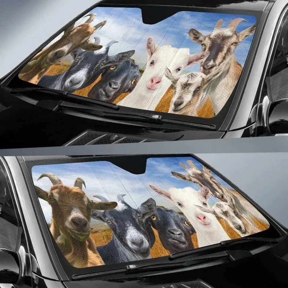 Goat Looking Cattle Farm Animal Lover Car Sunshade Windshield Window, Gift for Goat Farmer, Car Windshield Durable Auto Visor