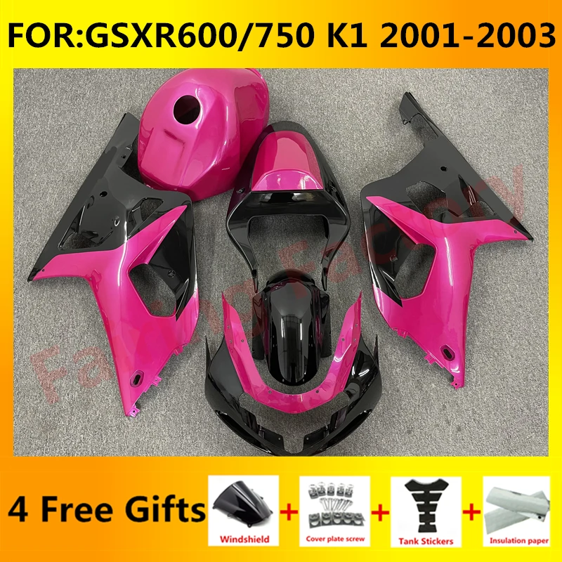 

NEW ABS Motorcycle Whole Fairing kit fit for GSXR600 750 GSXR 600 GSX-R750 K1 2003 2001 2002 full Fairings kits set pink black