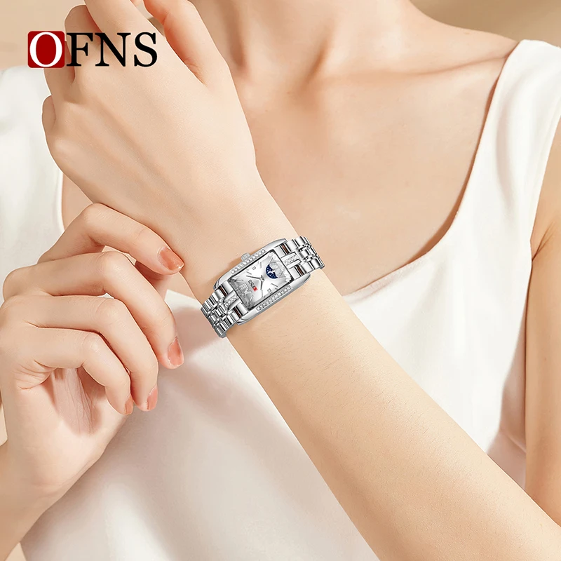 OFNS 1633 ساعة كوارتز أنيقة للسيدات مقاومة للماء سوار فولاذي ساعات عمل عصرية غير رسمية للمرأة montre فام