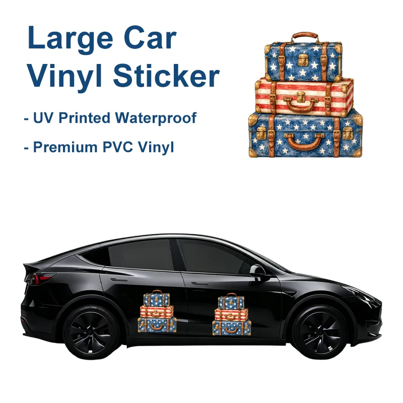 Large Car Sticker Retro Stacked Luggage Sunproof Creative Patriotic Style For Pickup Hood Decal Beautify Body Car Ornament