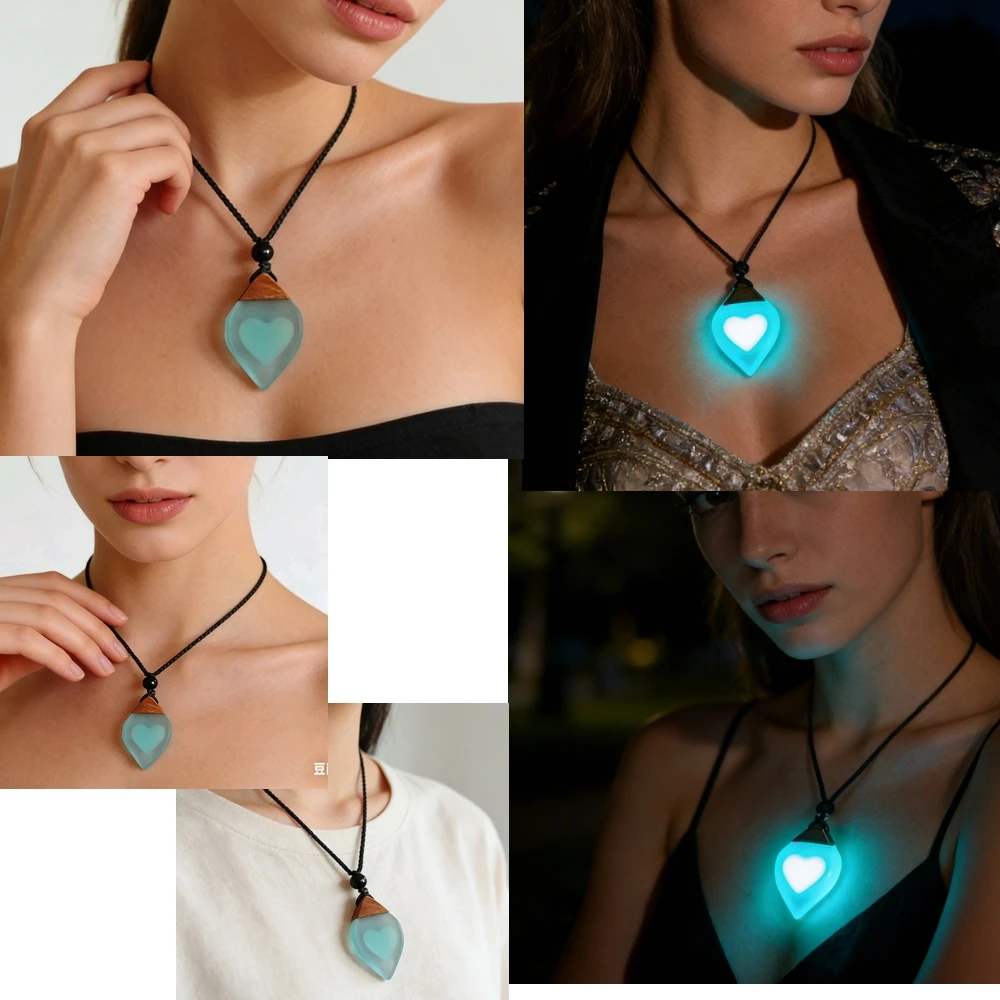 Blue Heart-Shaped Pendant, Simple Retro Aesthetic, Inspired by Love, New Fashion, Romantic, Hidden Luminous Heart-Shaped Necklac - view 2