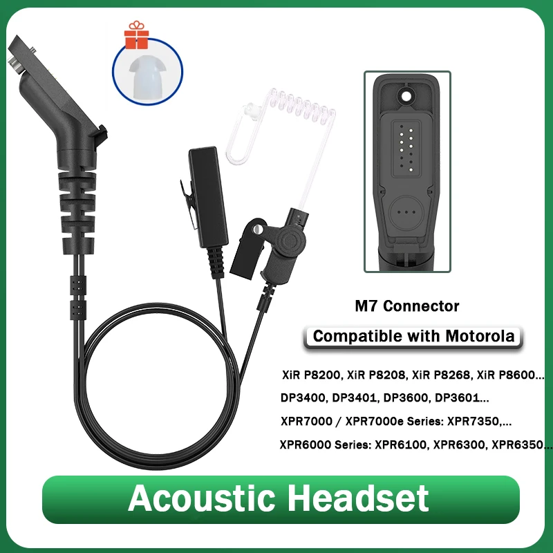 Acoustic Headset Air Tube Earpieces Big PTT Mic Headsets for Motorola XiR P8268 DP3400 DGP4150 APX1000 Multi Pin Two Way Radios