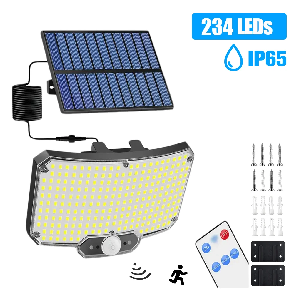

234LED Solar Floodlights 3 Modes Motion Sensor Wall Light with Remote Outdoor IP65 Waterproof Spotlight for Garage Factory Yard