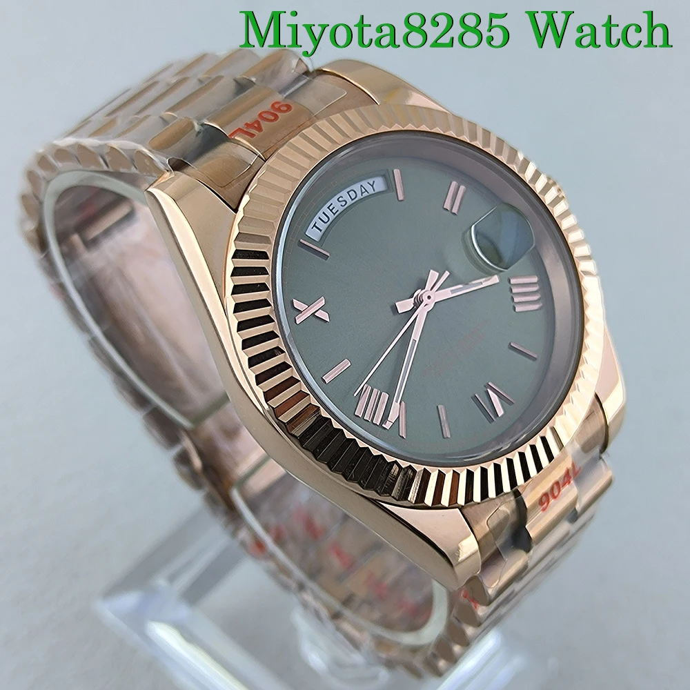 Miyota 8285 Men's Mechanical Watch No Logo Rose Gold Case Roman Numerals Automatic Series Customizable Logo