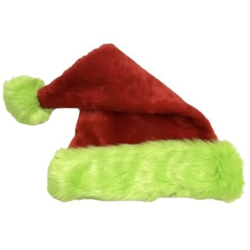 قبعة عيد الميلاد عيد الميلاد قبعة عيد الميلاد الفلورسنت الأخضر الديكور قبعة عيد الميلاد الحمراء من جلد الغزال طبقة مزدوجة لوازم الحفلات