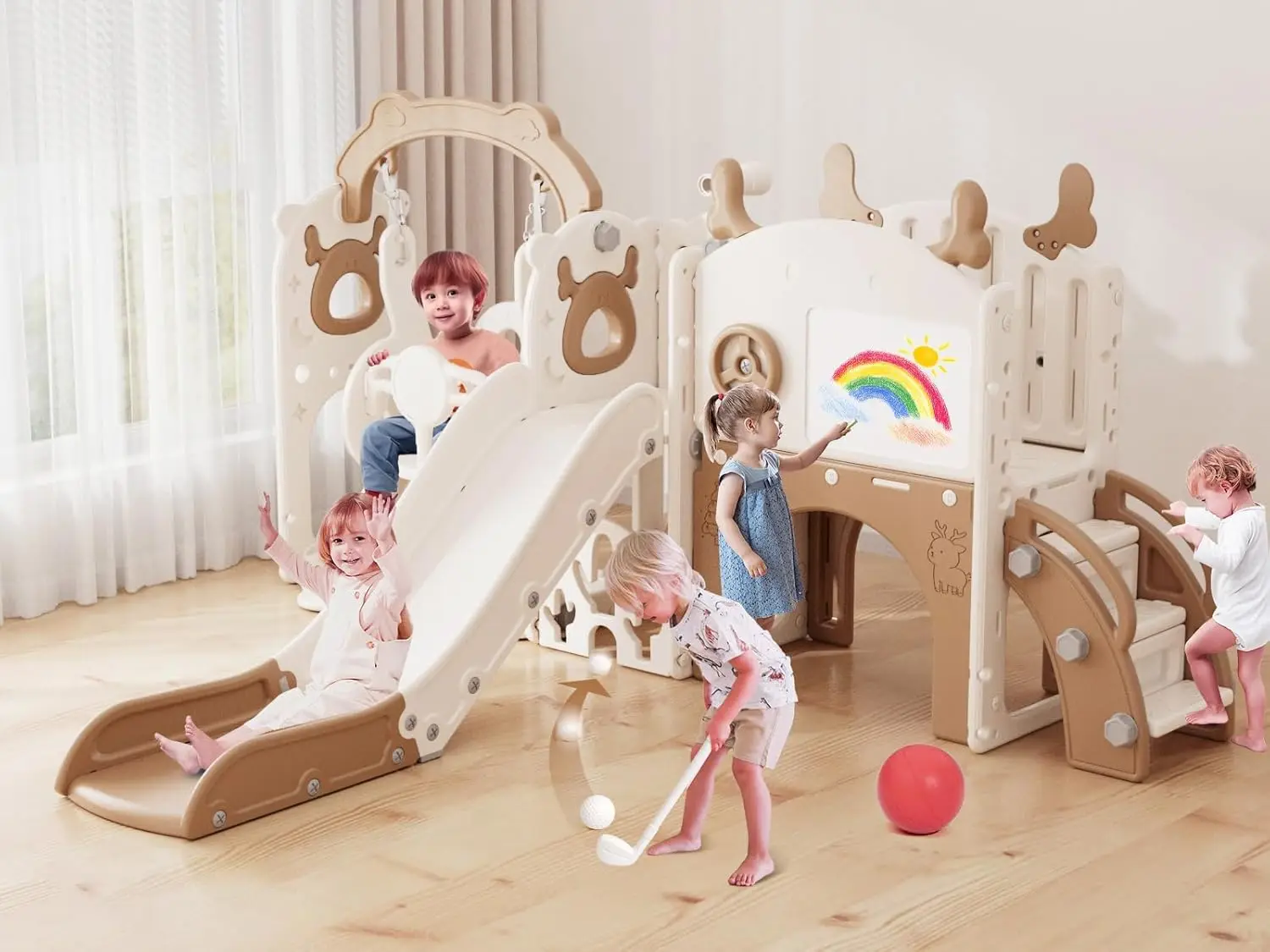 13-in-1 Toddler Slide and Swing Set, Kids Slide for Toddlers Age 1+, Toddler Outdoor Playset New Upgrade with Golf Set, Basketba