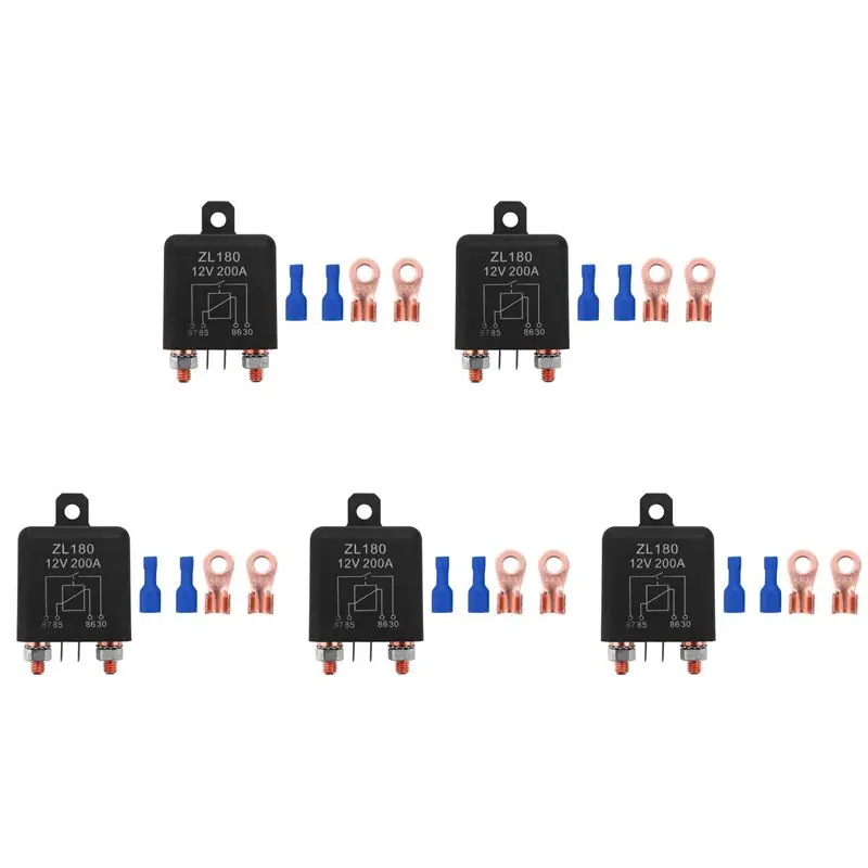 

A48P-12V 200A Relay Car Truck Engine Starter Heavy Duty Split Charging ZL180 With 2 Pin Footprint + 10 Terminal - [5 Set]