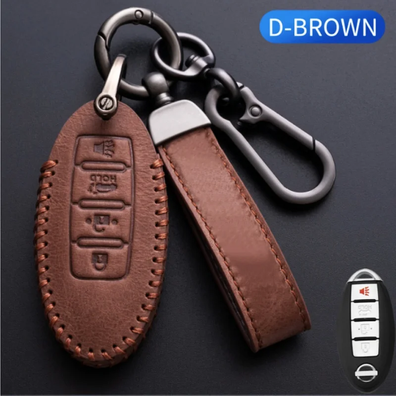 

For Infiniti Nissan Altima Maxima Murano Rogue Sentra 370z Leather Car 4Button Key Case Cover Keychain Protector Accessories