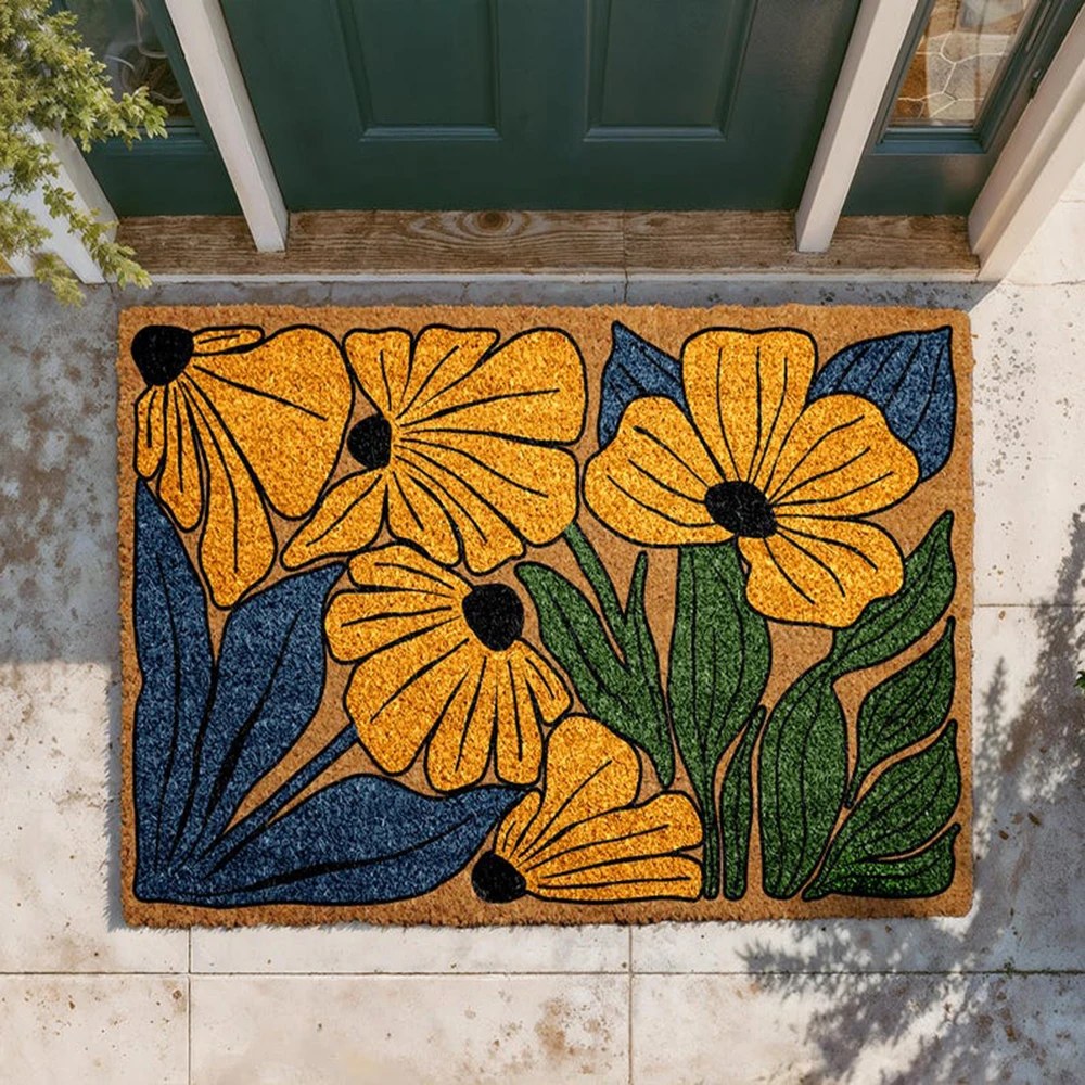 

Vibrant Floral Doormat for Front Porch Home Decor Colorful Flowers Welcome Mat Botanical Design Housewarming Gift Coir Rugs