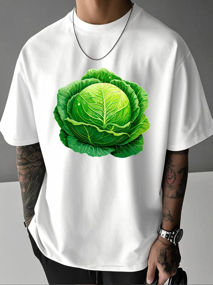 Men Summer Oversized T Shirt Green Cabbage Vegetable Graphic Short Sleeve Loose Tees Streetwear Male Daily Casual Fashion Tops