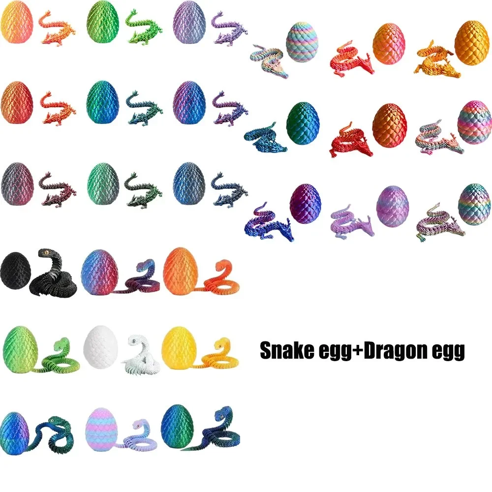 3D-geprint slangenei en drakenei-speelgoed Volledig gelede slangendraakcollectie Verrassingssimulatie Speelgoeddecoratie