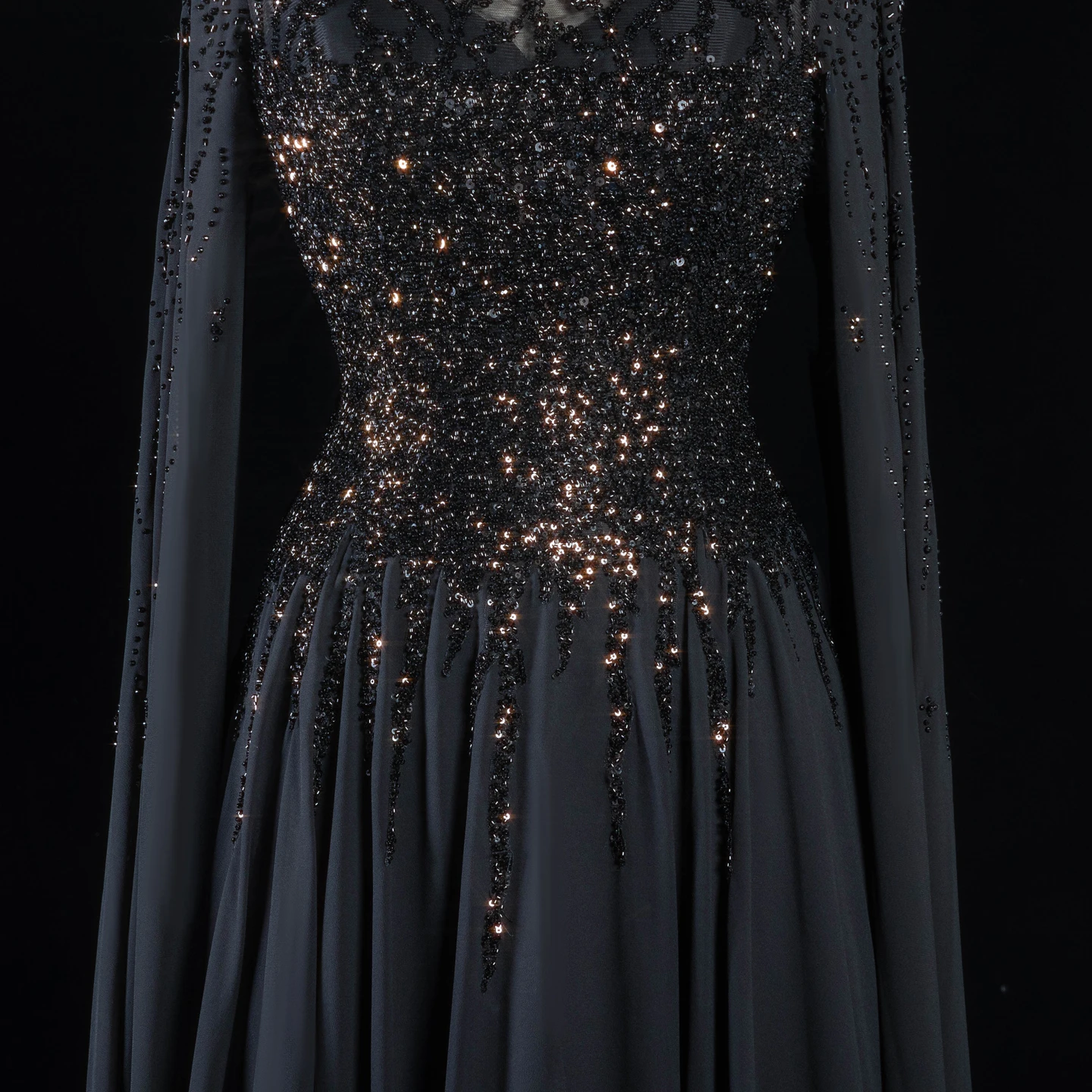Sharon Said Abendkleid Luxuriöses A-Linien-Kleid mit Pailletten, Cape-Ärmeln und Perlen für Hochzeit, Abschlussball, Dubai, formelle Party, Ballkleid SS105, maßgeschneidert – Detail 26