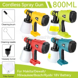 Cordless Paint Sprayer Electric Spray Gun 800ML 200W Power Sprayer For Makita/Milwaukee /Ryobi/Bosch/DeWalt 18V Li-Ion battery