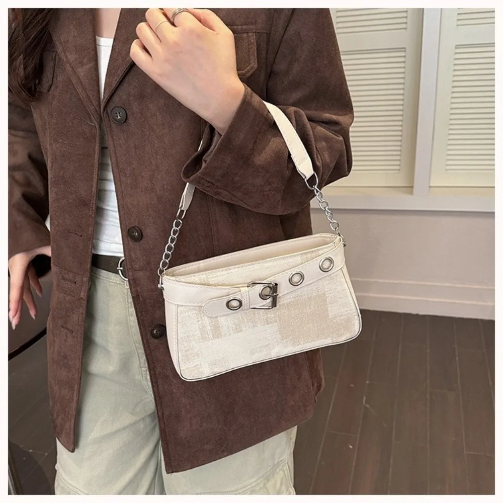 New Motorcycle Style Square Bag Buckle Detail Fresh Color Shoulder Bag Chain Decor Women Crossbody Bag Shopping