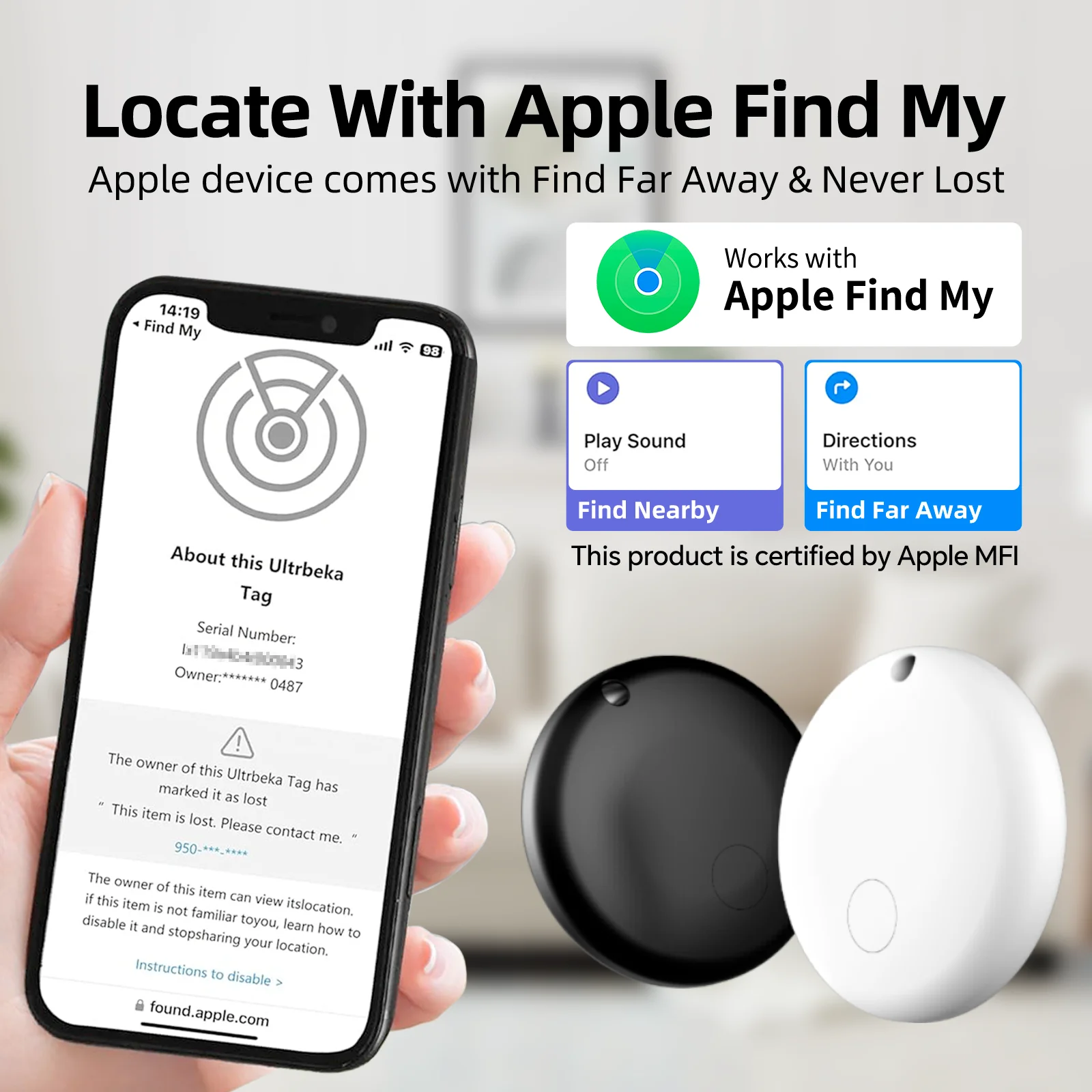 

Suitable for Wallets, Pets, Cars, Apple's "Find My" Precise Location, Anti-Loss Mode Reminder, Only Compatible with Ios System