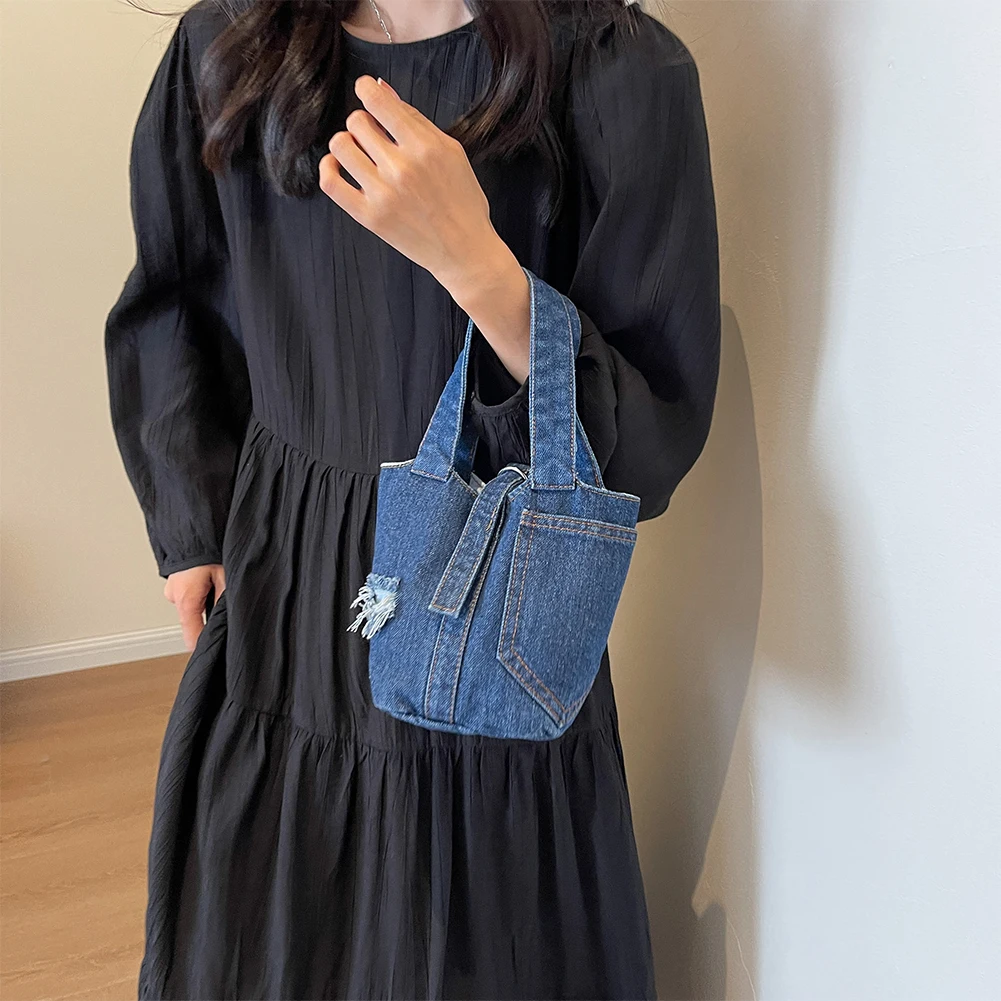 Damska torebka uliczna Patchwork Denim Handle Handbag Fashion Casual Shoulder Bag Solid Color for Date Party Shopping for Women