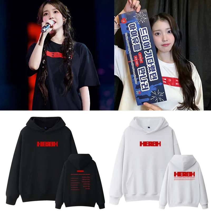 

Loose Hoodie Sweatirt IU Li Zhi En 2024 North America Concert Tour Spring Autumn Winter Cotton Inner Sve Long Hoodie