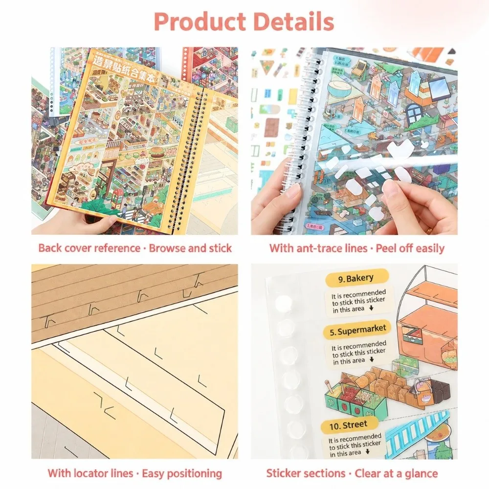 Street Scene Grid Room Landscape Sticker Collection Book Collage PET 3D Miniature Scene Stickers Die-Cut DIY Cabin Scene Sticker
