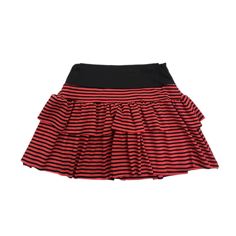 

Summer Youth Vitality Contrast Splicing Low Waist Cake Skirt Y2K Korean College Spice Girl Stripes Cascading Casual Street Skirt