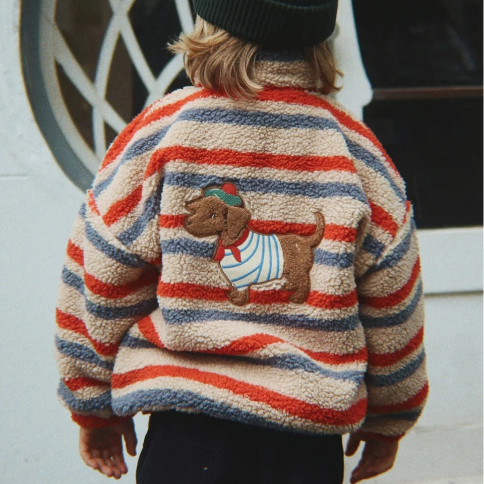 Boys and Girls Autumn/Winter Lambswool Polka Cherry Coat Dog Jacket KS AW Women's Love Fury Warm Coat Children's Coat