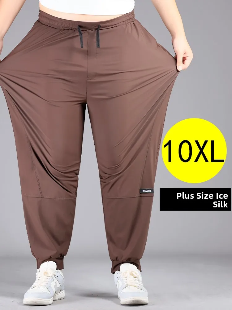 

Мужские летние брюки из ледяного шелка с манжетами, большие размеры, повседневные, очень широкие, свободные, быстросохнущие, спортивные, дышащие, для отдыха