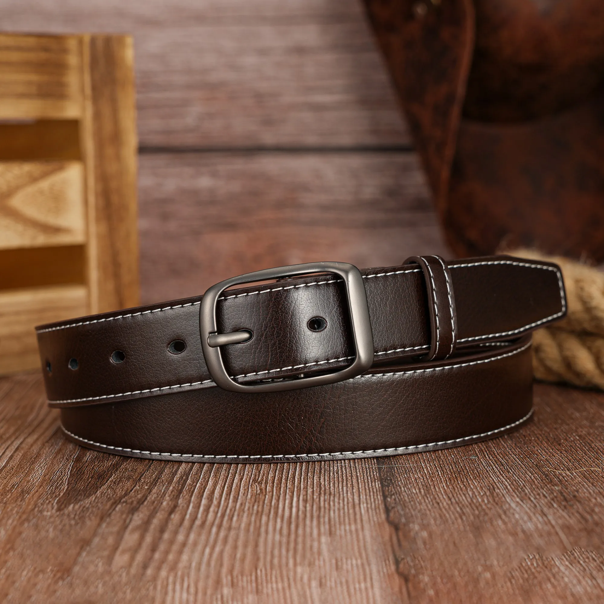 Pin buckle Day button casual simple PU belt