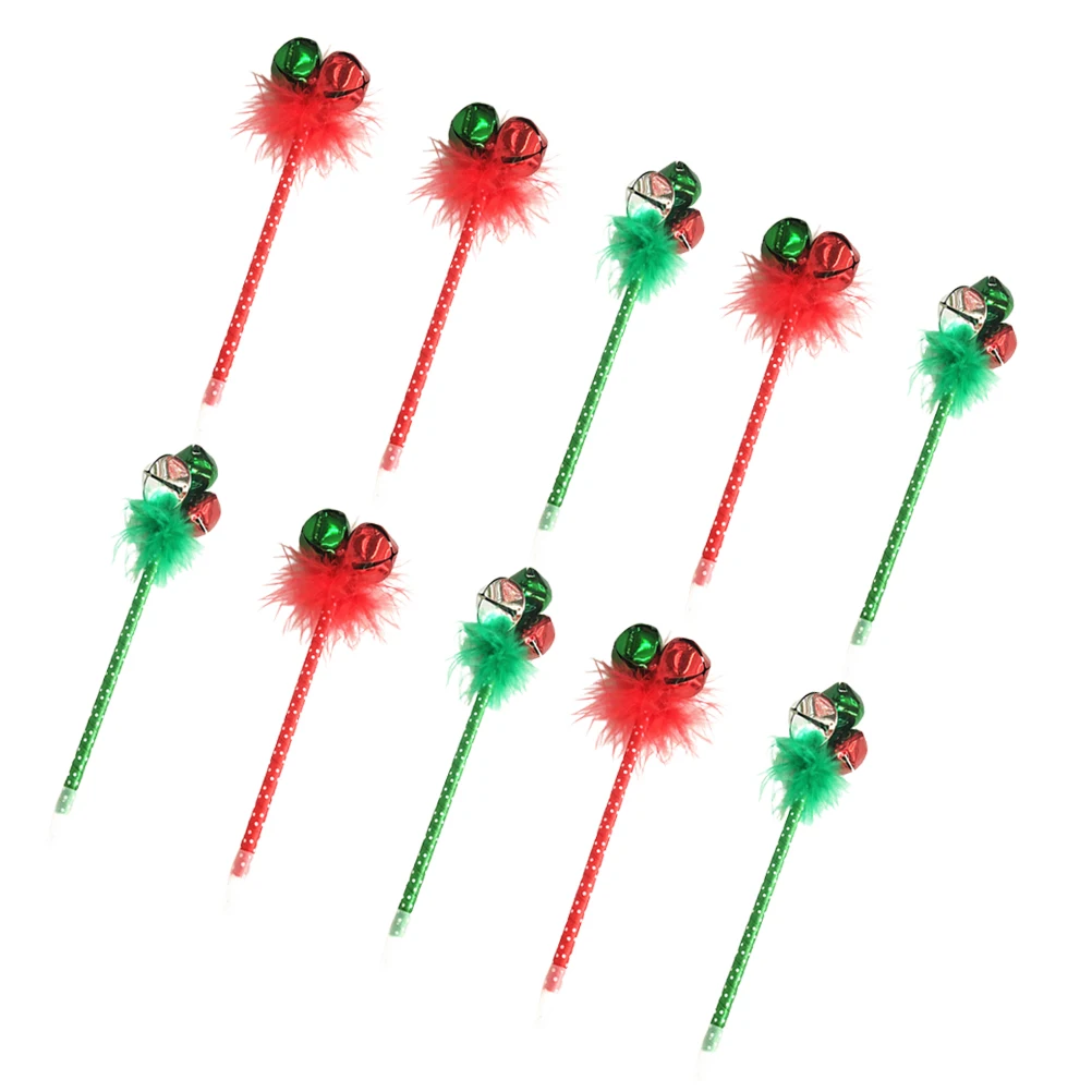

10 Pcs Ballpoint Pen Jingle Bell Christmas Pens Tricolor Creative Writing