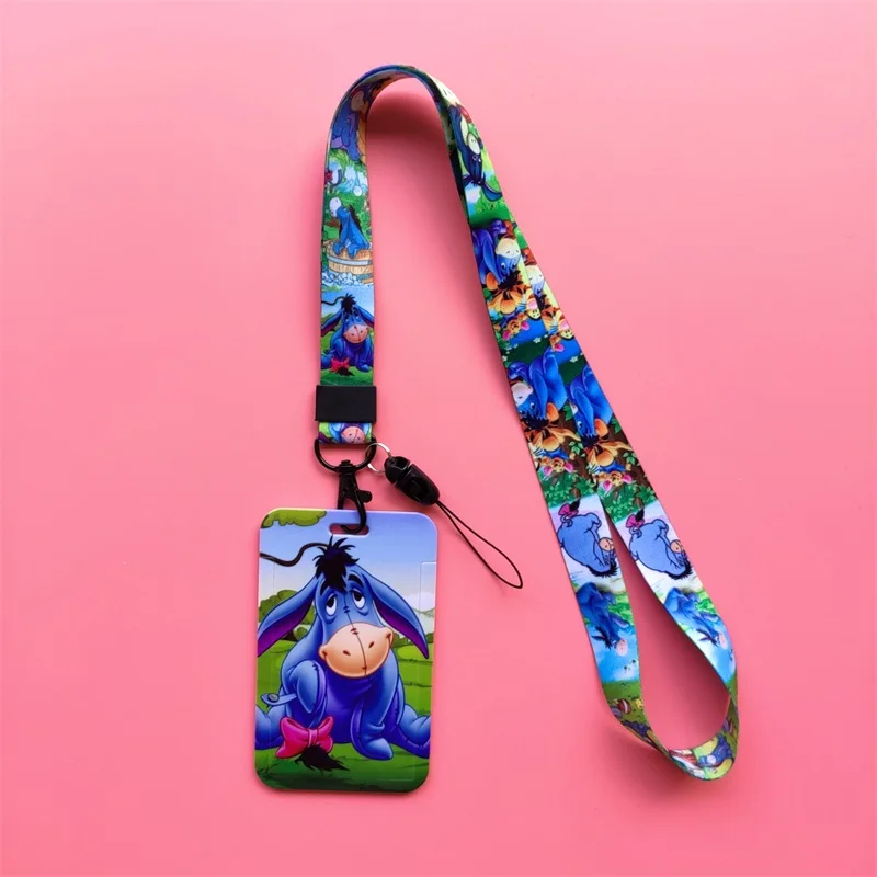 Disney Winnie Bear Eeyore Sliding Card Case Lanyard ID Badge Holder Bus Pass Case Cover  Bank Credit Card Holder